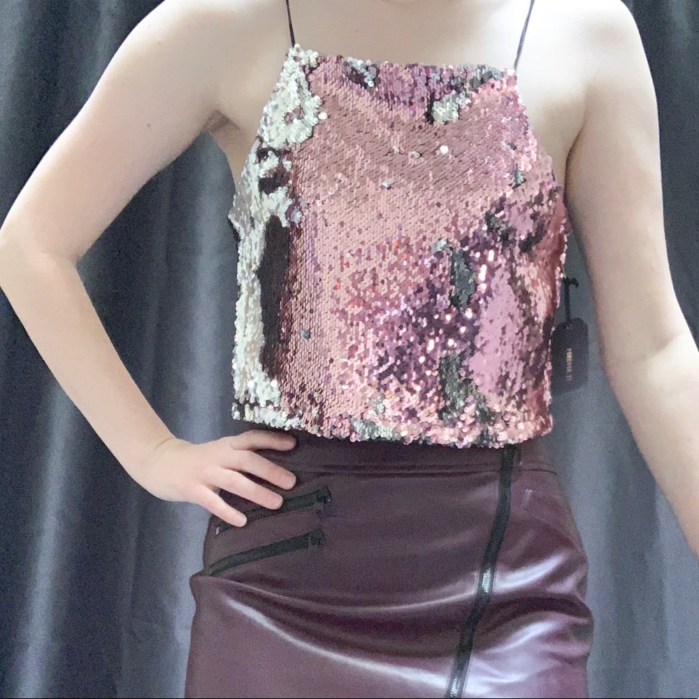 Two Tone Sparkle Crop Halter Top